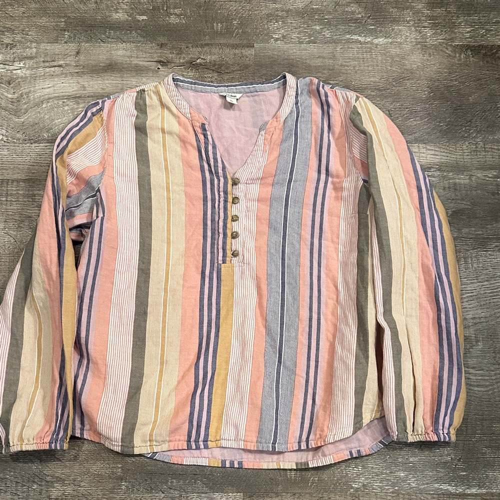 L.L. Bean Women's XL Pink‎ and Blue Striped Blouse